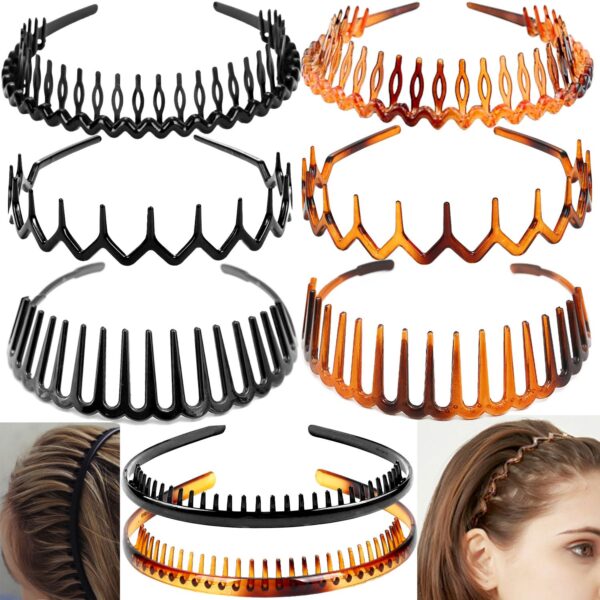 8 PCS Fashion Effortless Plastic Headbands with Teeth Comb