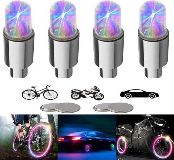 4/8 LED Bike Wheel Lights Car Tire Valve Stems Caps