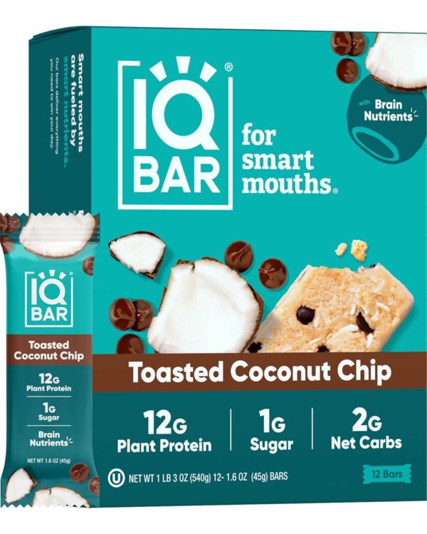 IQBAR Brain and Body Plant Protein Bars - Toasted Coconut Chip - 12-Count